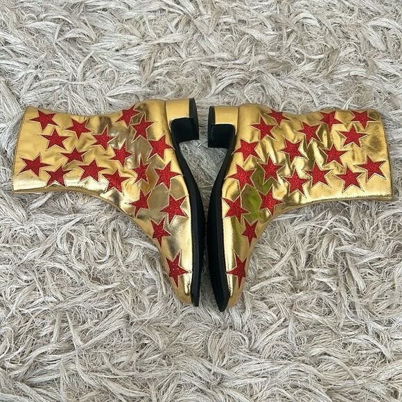 NWOB Jeffrey Campbell On-Mars Star Print Ankle Boots in Gold Red Glitter Sz 5.5 - Picture 11 of 13